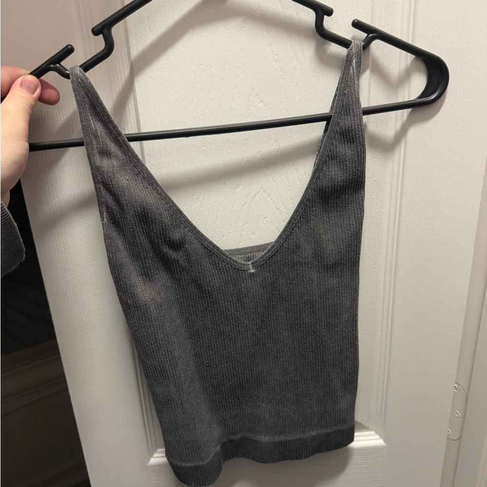 Gray Ribbed Women's Top